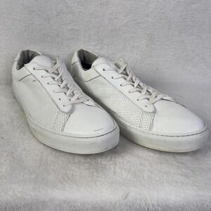 Koio Shoes Mens 14 White Leather Perforated Lace Up Sneakers Made In Italy